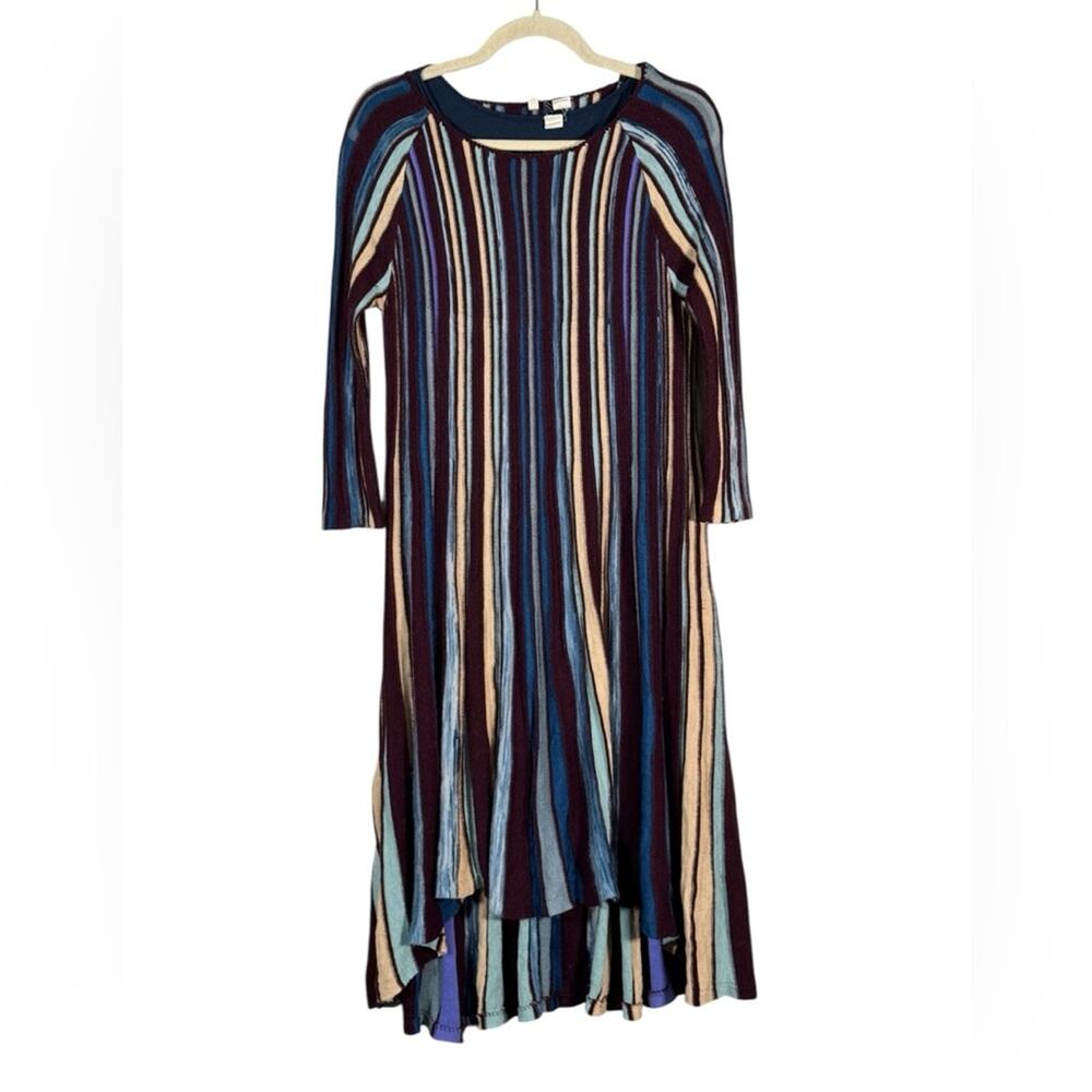 Moth Anthropologie Blue Brown Knit Midi Dress Womens XS Boho High Low Lagenlook